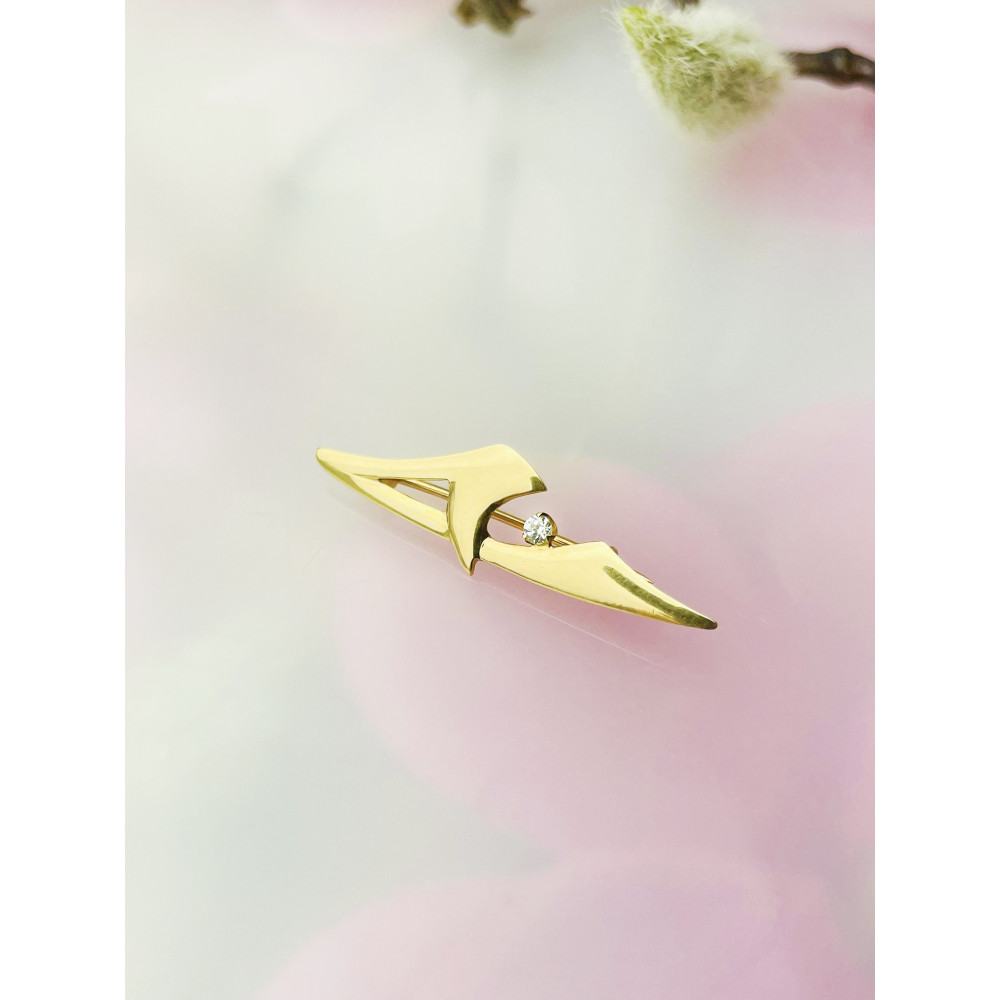 Goldbrosche Buchstabe A Gelbgold 585er 14KT mit Zirkonia