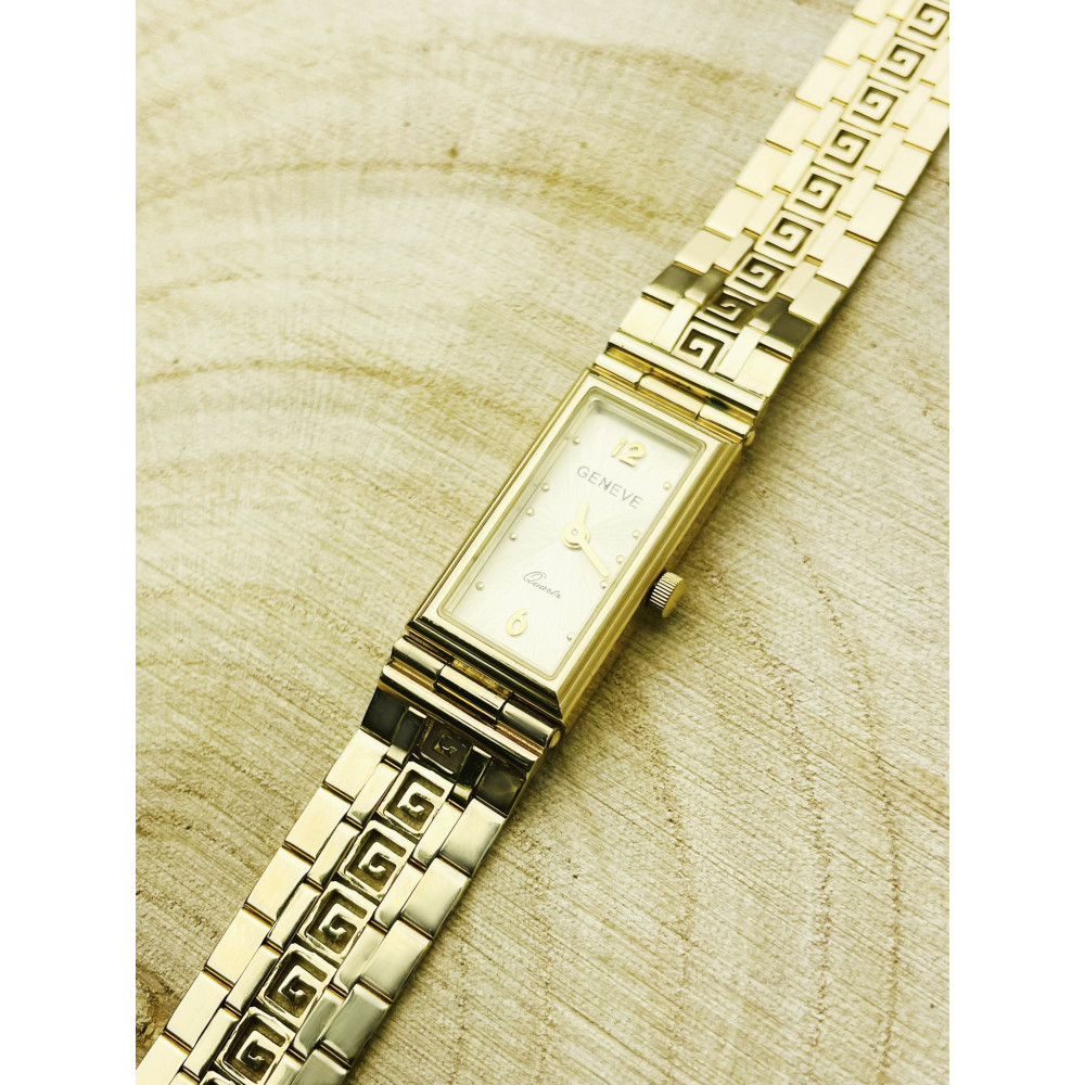 Złoty zegarek kwarcowy Geneve Quartz z bransoletką grecką
