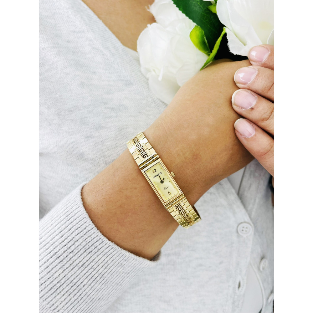 Złoty zegarek kwarcowy Geneve Quartz z bransoletką grecką