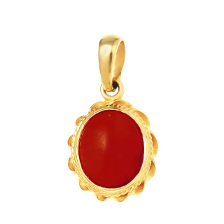 Korallen Stein Anhänger Kettenanhänger Gelbgold Goldanhänger 585er 14KT Vintage