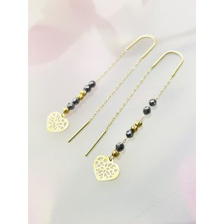 Herz Gold Ohrringe mit Onyx Ohrhänger Ohrstecker Ohrschmuck Paar Gelbgold 585er 14KT