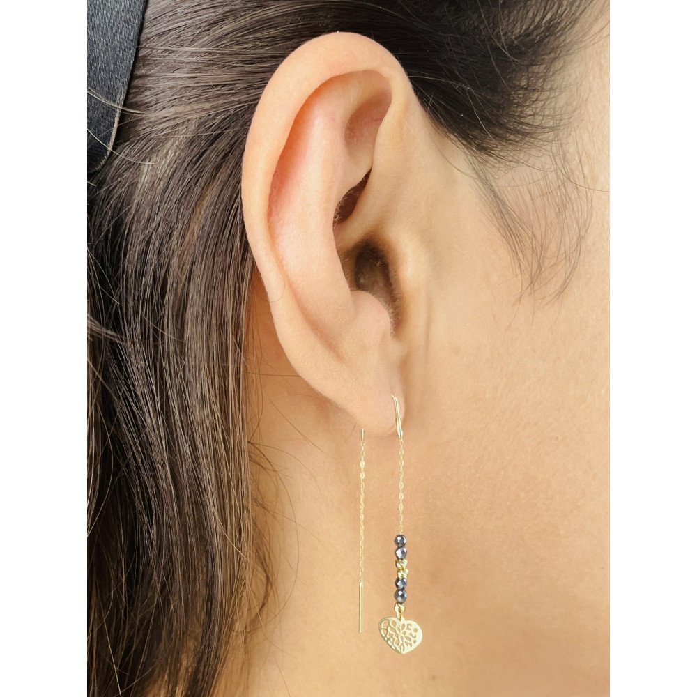 Herz Gold Ohrringe mit Onyx Ohrhänger Ohrstecker Ohrschmuck Paar Gelbgold 585er 14KT