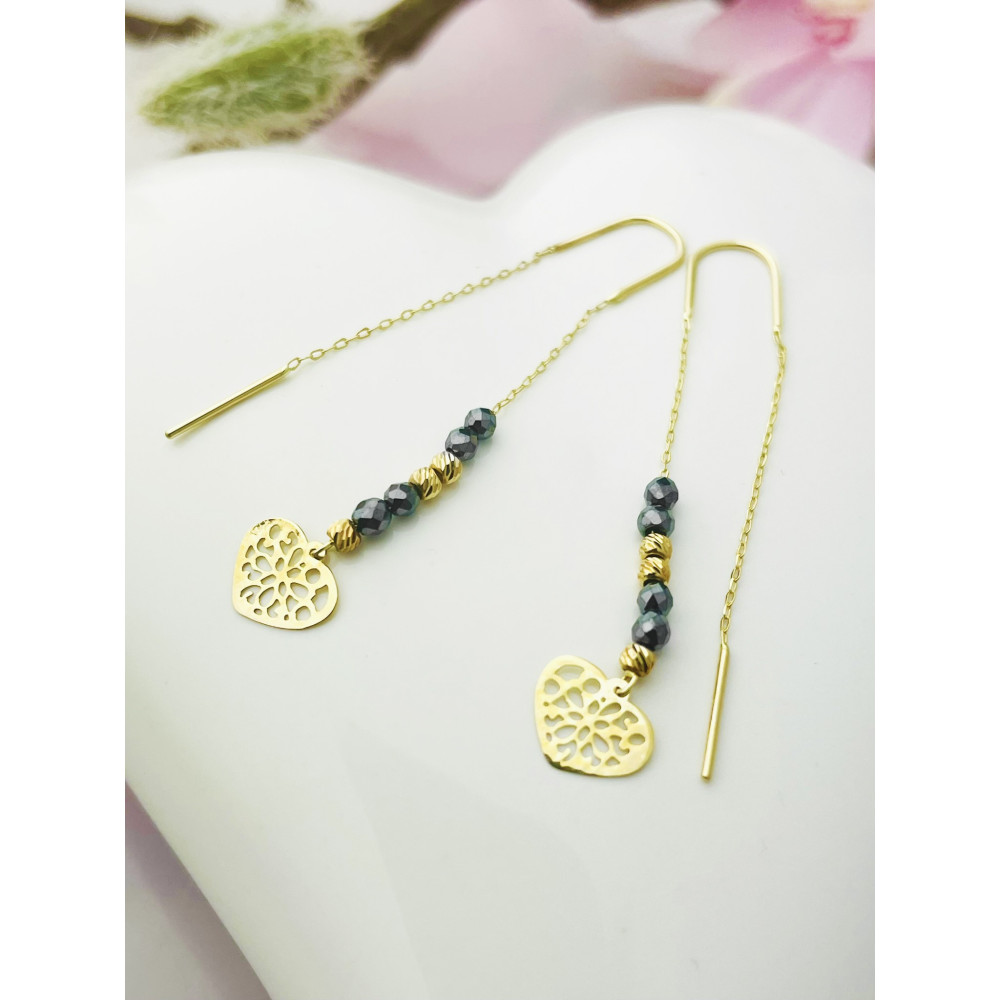 Herz Gold Ohrringe mit Onyx Ohrhänger Ohrstecker Ohrschmuck Paar Gelbgold 585er 14KT