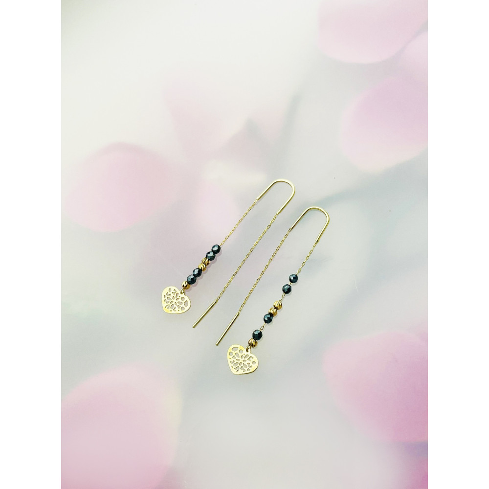 Herz Gold Ohrringe mit Onyx Ohrhänger Ohrstecker Ohrschmuck Paar Gelbgold 585er 14KT