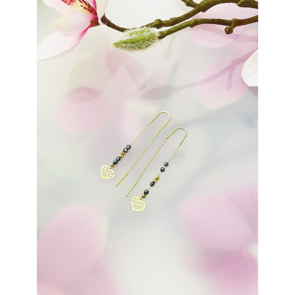 Herz Gold Ohrringe mit Onyx Ohrhänger Ohrstecker Ohrschmuck Paar Gelbgold 585er 14KT