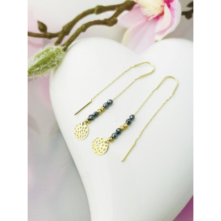 Mandala Gold Ohrringe mit Onyx Ohrhänger Ohrstecker Ohrschmuck Paar Gelbgold 585er 14KT