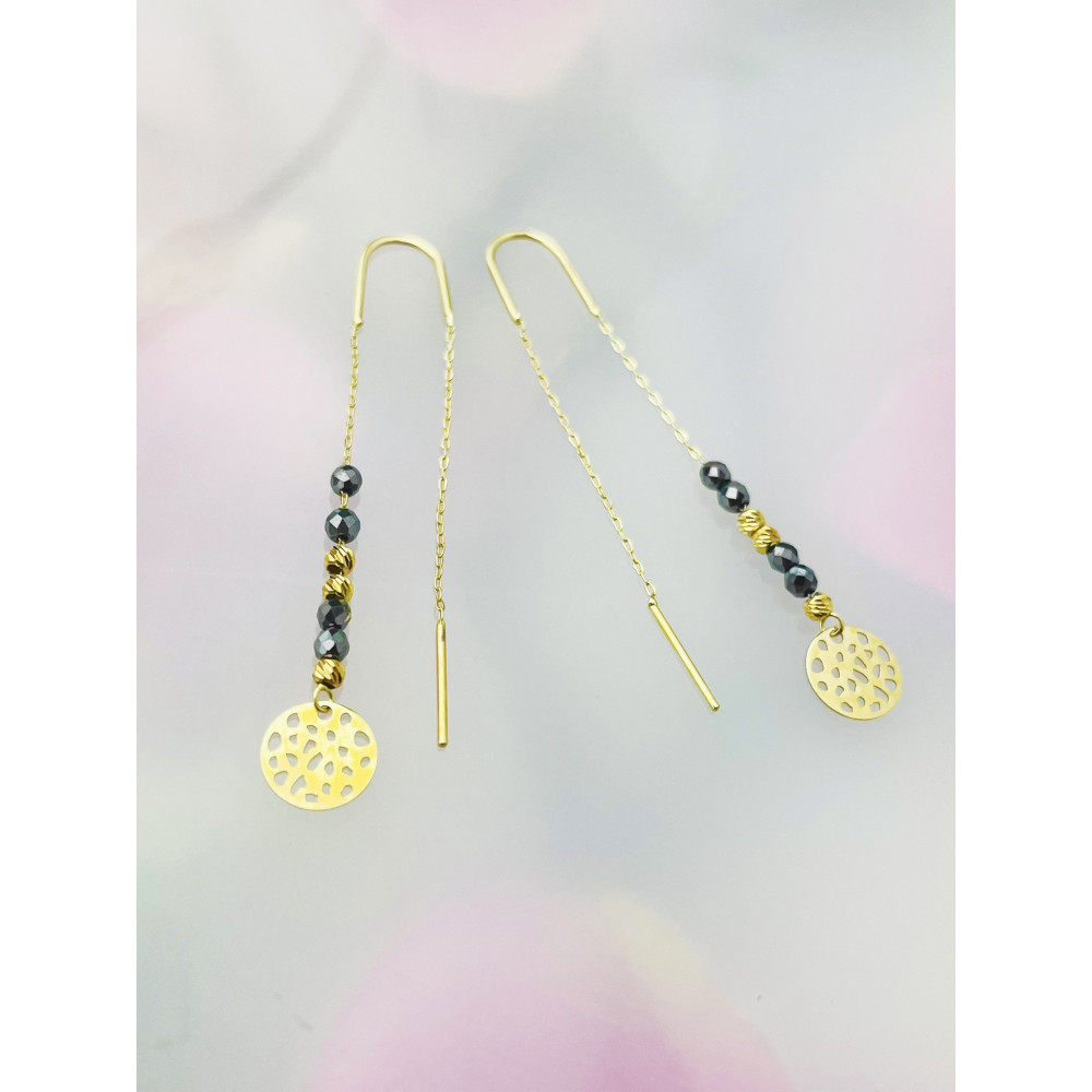 Mandala Gold Ohrringe mit Onyx Ohrhänger Ohrstecker Ohrschmuck Paar Gelbgold 585er 14KT