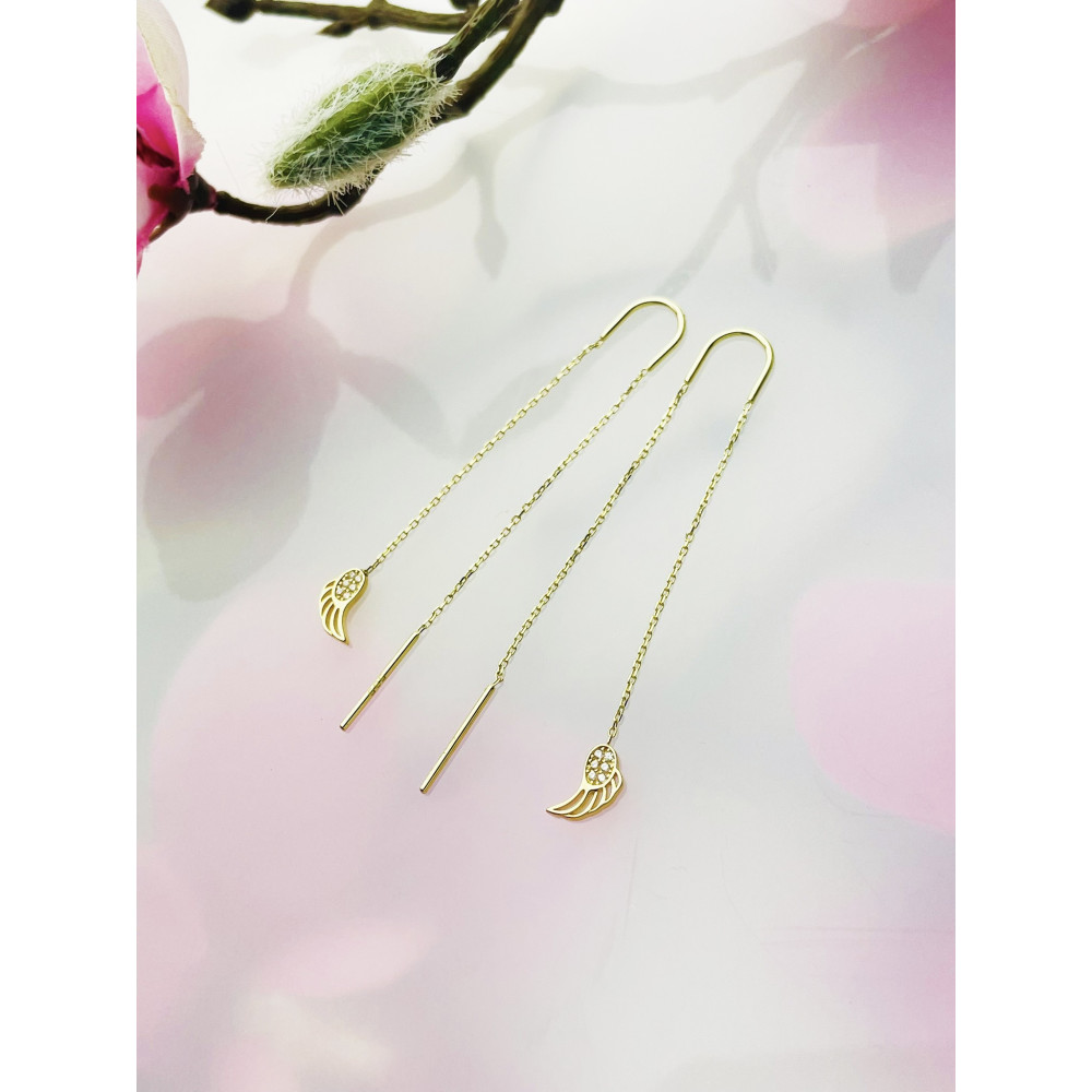 Flügel Gold Ohrringe mit Zirkonia Ohrhänger Ohrstecker Ohrschmuck Paar Gelbgold 585er 14KT