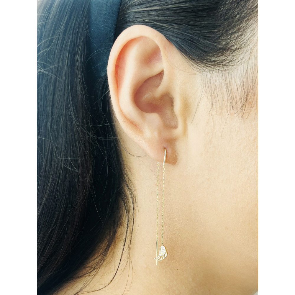 Flügel Gold Ohrringe mit Zirkonia Ohrhänger Ohrstecker Ohrschmuck Paar Gelbgold 585er 14KT