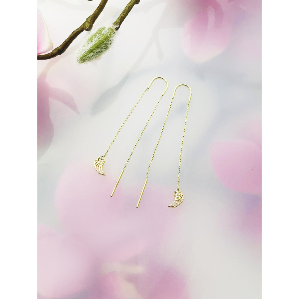 Flügel Gold Ohrringe mit Zirkonia Ohrhänger Ohrstecker Ohrschmuck Paar Gelbgold 585er 14KT