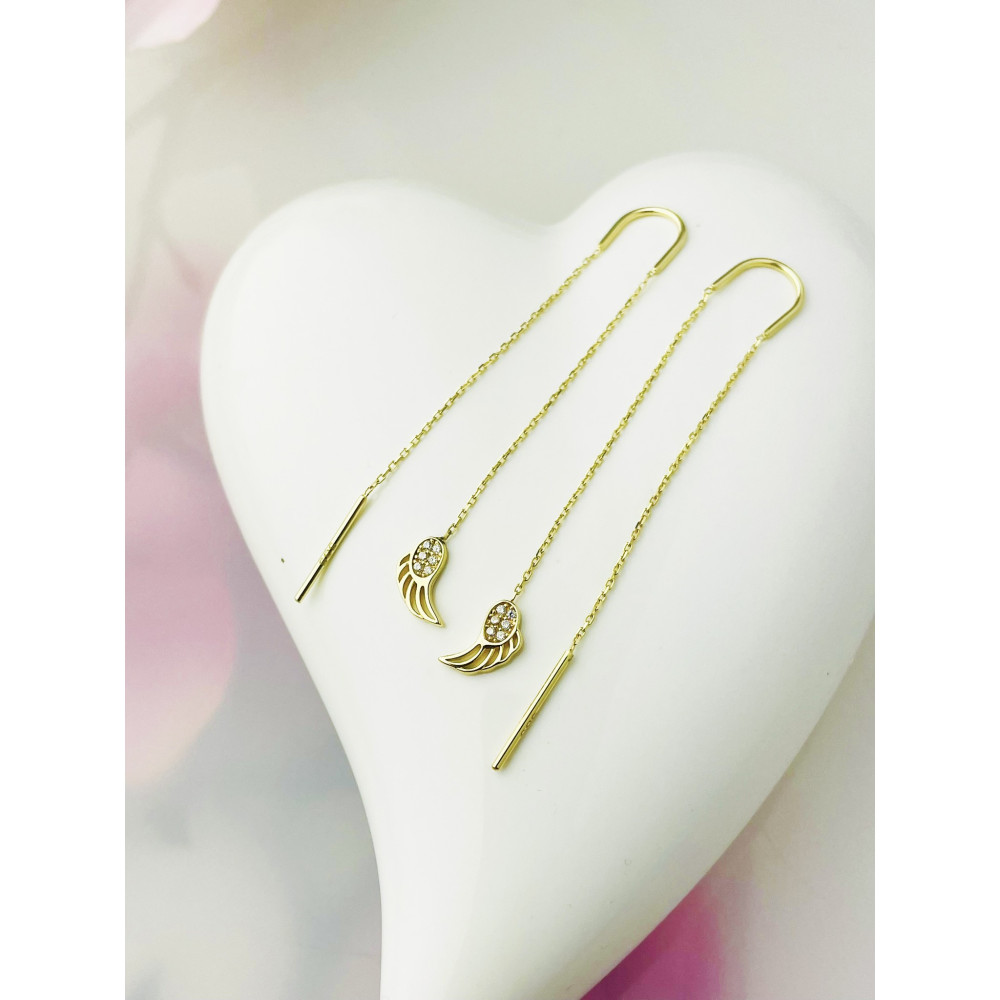 Flügel Gold Ohrringe mit Zirkonia Ohrhänger Ohrstecker Ohrschmuck Paar Gelbgold 585er 14KT