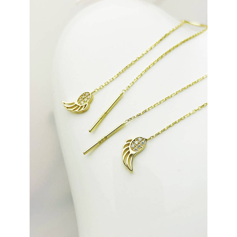 Flügel Gold Ohrringe mit Zirkonia Ohrhänger Ohrstecker Ohrschmuck Paar Gelbgold 585er 14KT