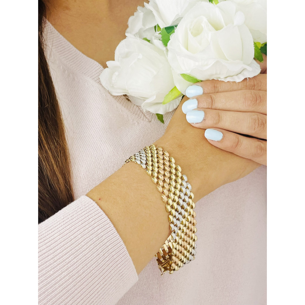 Damen dreifarbiges Goldarmband Armband Armkette Gelbgold 14KT 585er