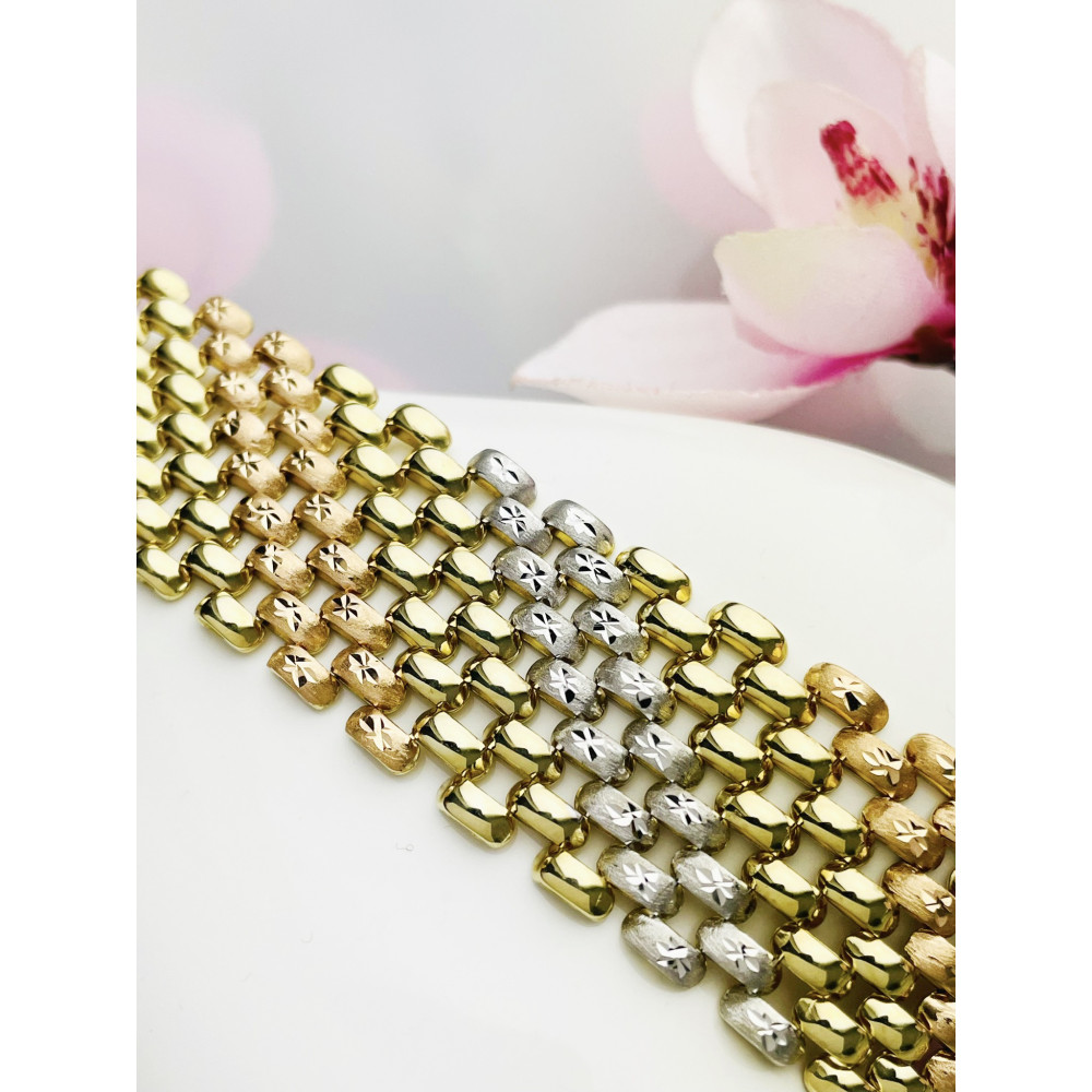 Damen dreifarbiges Goldarmband Armband Armkette Gelbgold 14KT 585er