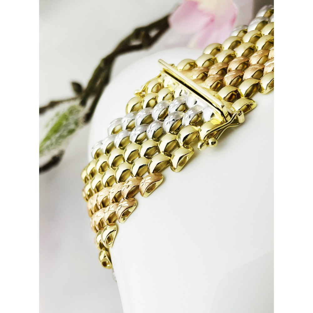 Damen dreifarbiges Goldarmband Armband Armkette Gelbgold 14KT 585er