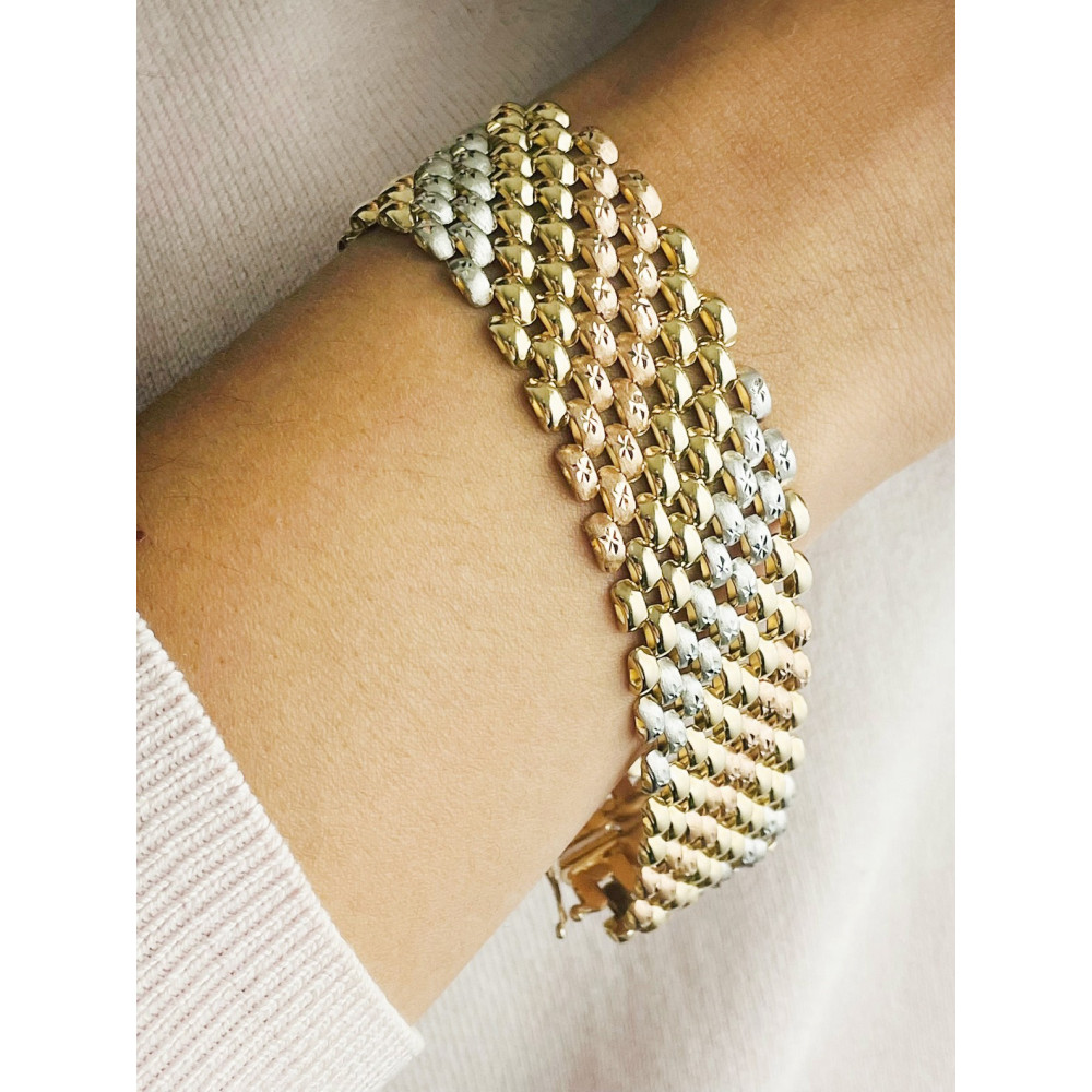 Damen dreifarbiges Goldarmband Armband Armkette Gelbgold 14KT 585er