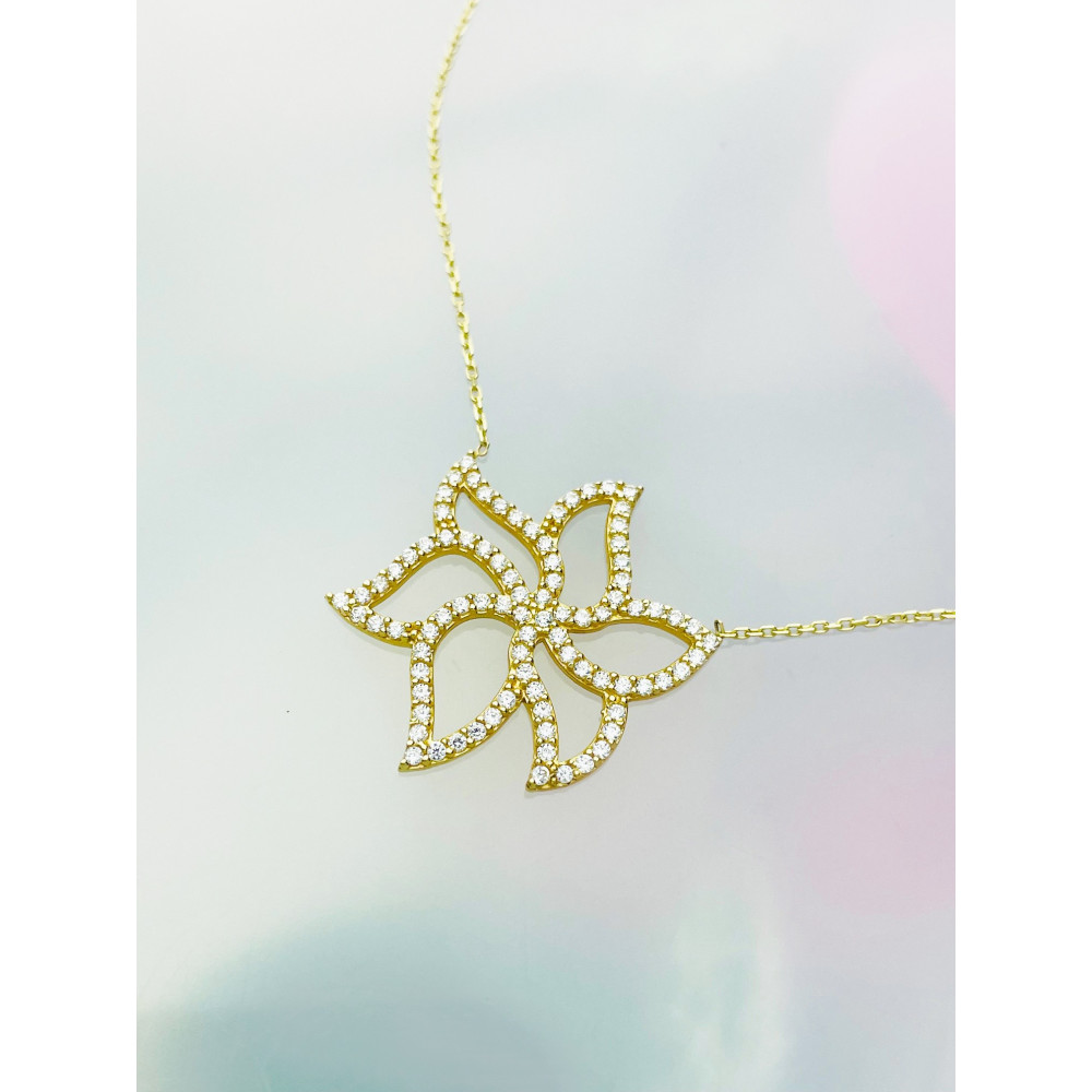 Blume Halskette goldenes Halsband mit Zirkonia Gelbgold 585er 14KT