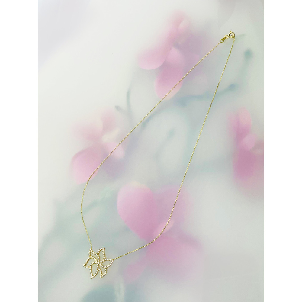 Blume Halskette goldenes Halsband mit Zirkonia Gelbgold 585er 14KT