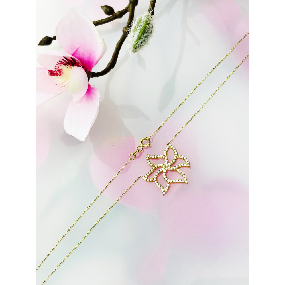 Blume Halskette goldenes Halsband mit Zirkonia Gelbgold 585er 14KT