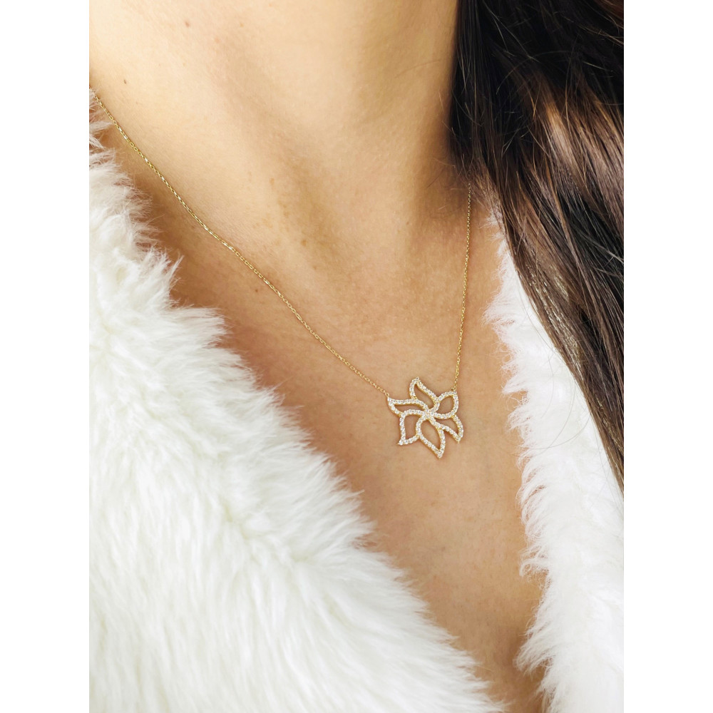 Blume Halskette goldenes Halsband mit Zirkonia Gelbgold 585er 14KT