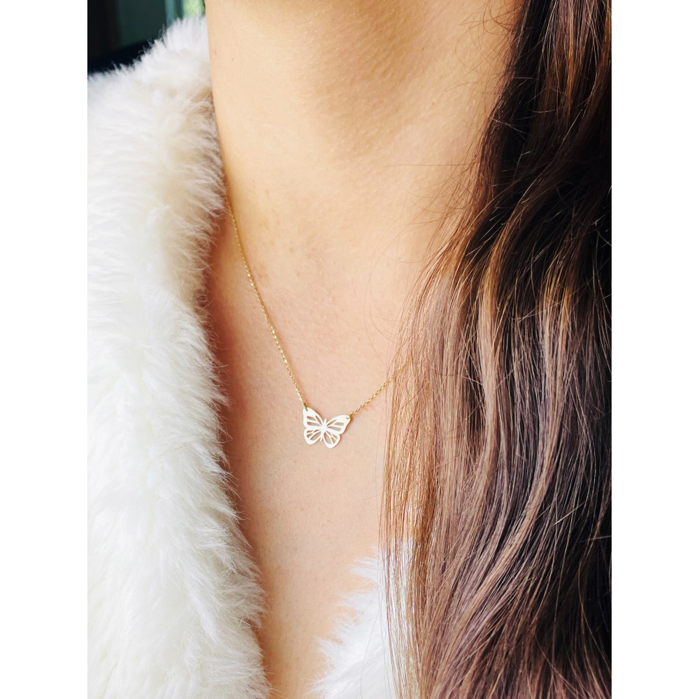 Schmetterling Halskette goldenes Halsband Gelbgold 585er 14KT