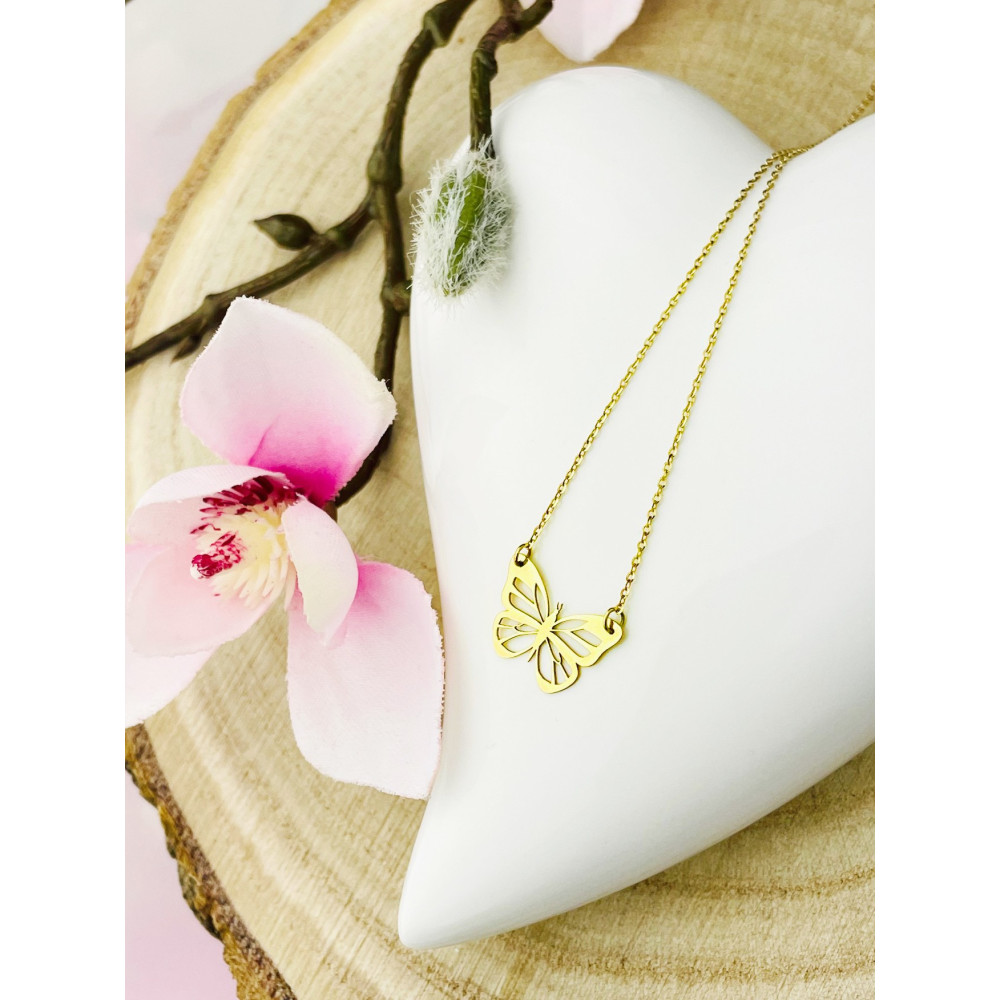 Schmetterling Halskette goldenes Halsband Gelbgold 585er 14KT