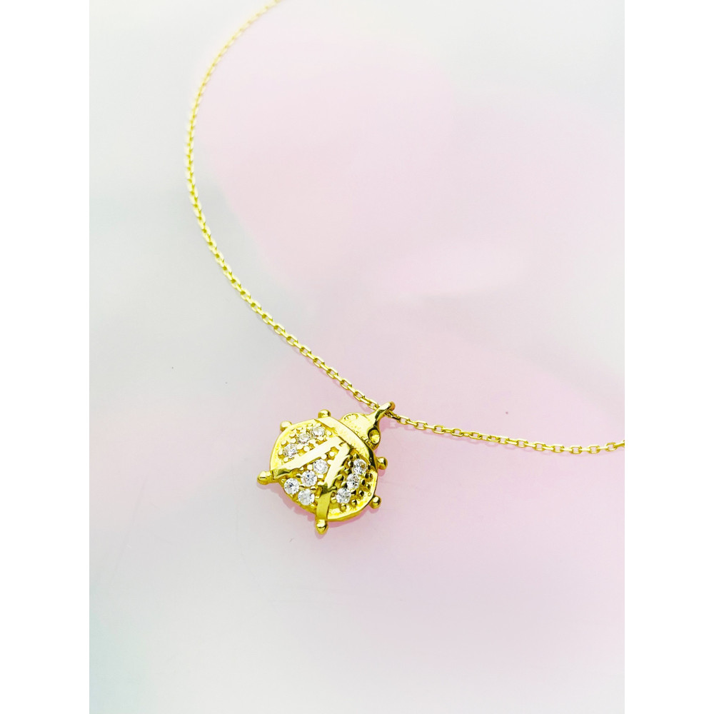 Marienkäfer Halskette mit Zirkonia goldenes Halsband Gelbgold 585er 14KT