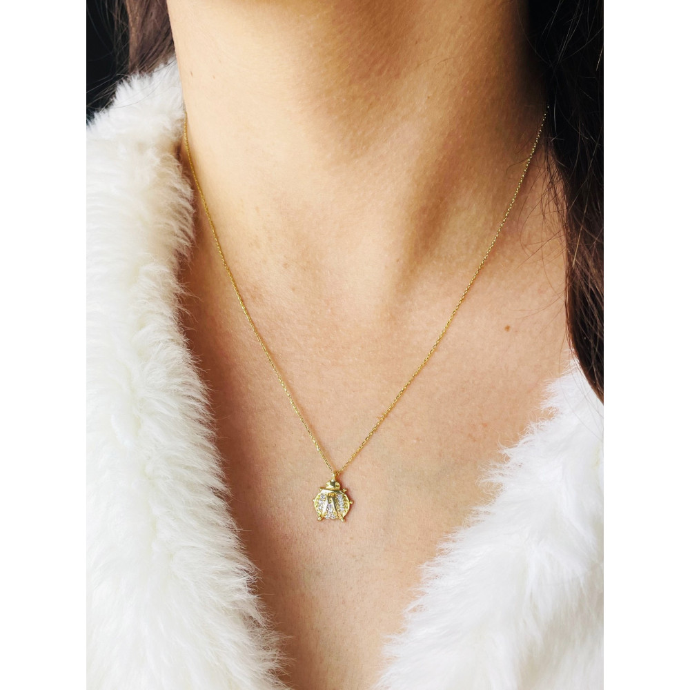 Marienkäfer Halskette mit Zirkonia goldenes Halsband Gelbgold 585er 14KT