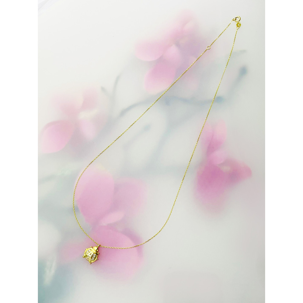 Marienkäfer Halskette mit Zirkonia goldenes Halsband Gelbgold 585er 14KT