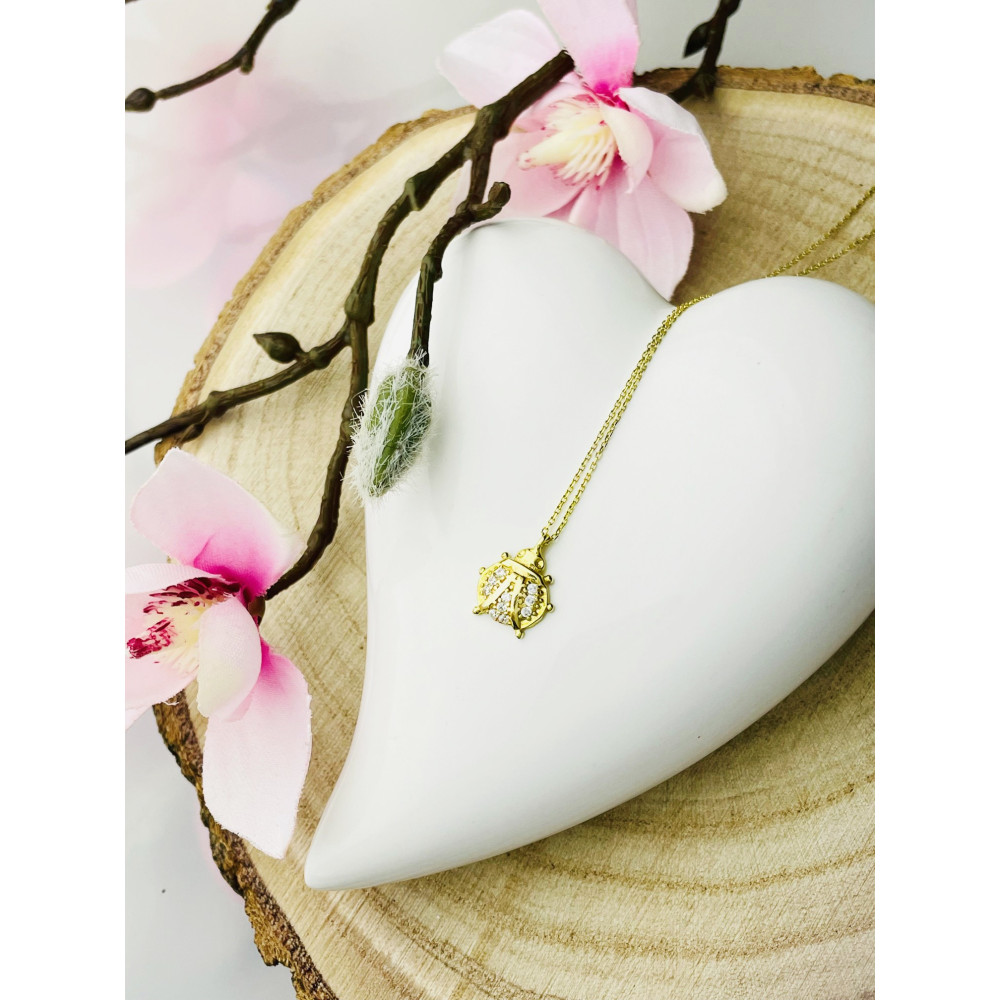Marienkäfer Halskette mit Zirkonia goldenes Halsband Gelbgold 585er 14KT