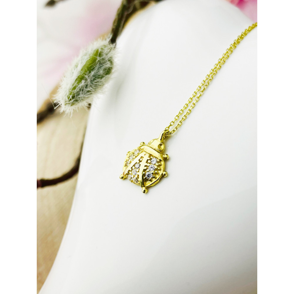 Marienkäfer Halskette mit Zirkonia goldenes Halsband Gelbgold 585er 14KT