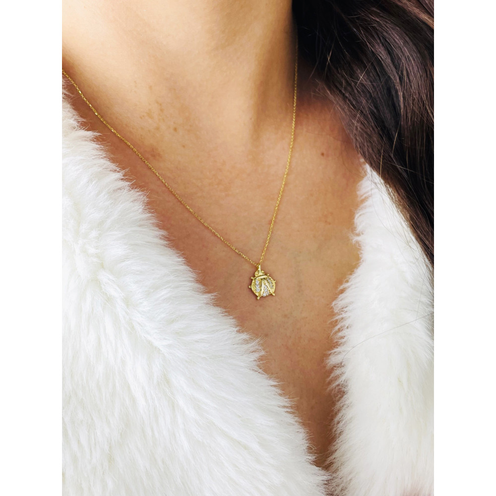 Marienkäfer Halskette mit Zirkonia goldenes Halsband Gelbgold 585er 14KT
