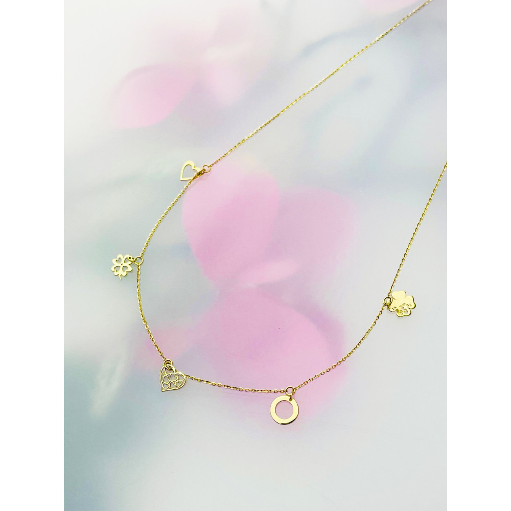 Kleeblatt Herz Kreis Halskette goldenes Halsband Gelbgold 585er 14KT