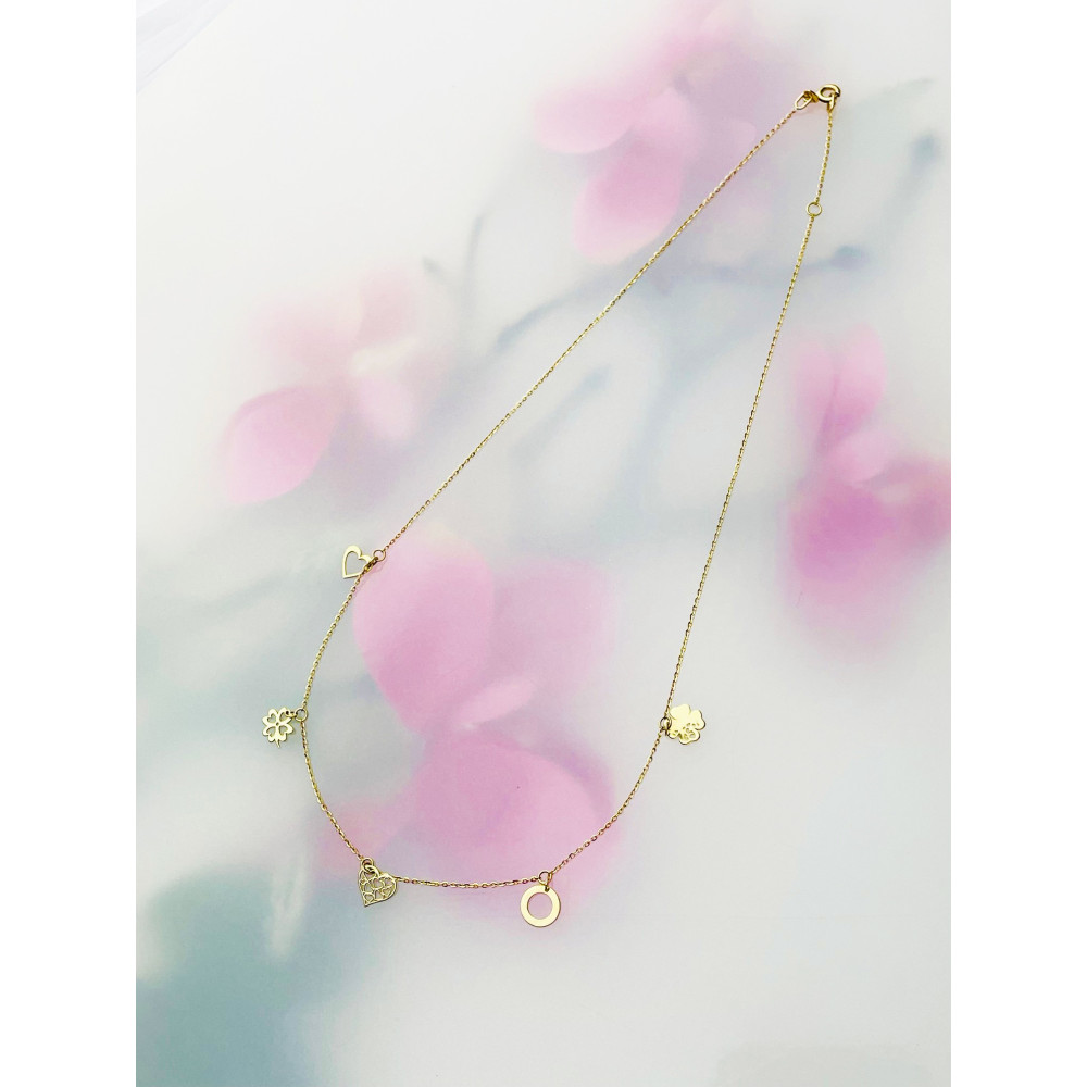 Kleeblatt Herz Kreis Halskette goldenes Halsband Gelbgold 585er 14KT