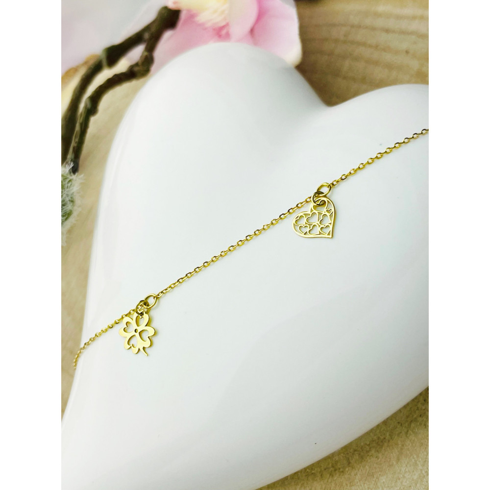 Złoty naszyjnik serce koniczynka kółko