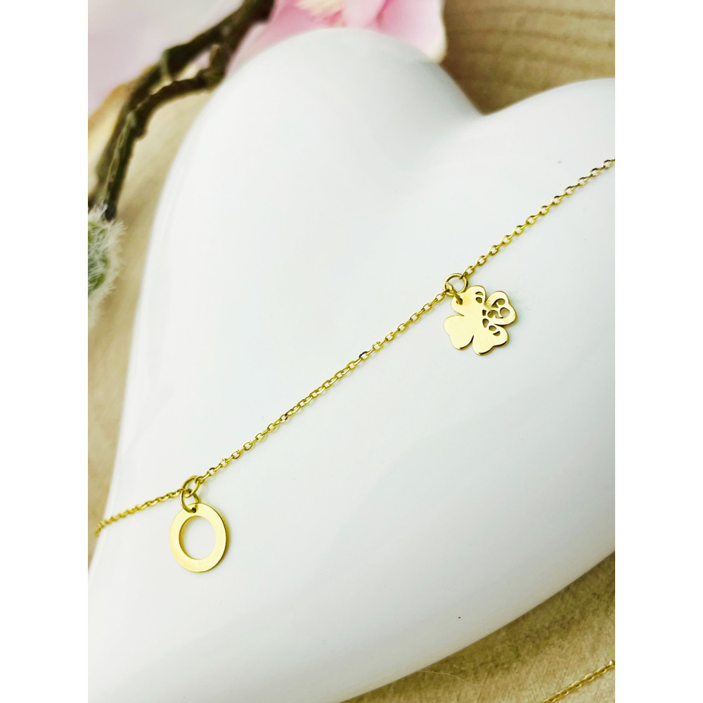 Kleeblatt Herz Kreis Halskette goldenes Halsband Gelbgold 585er 14KT