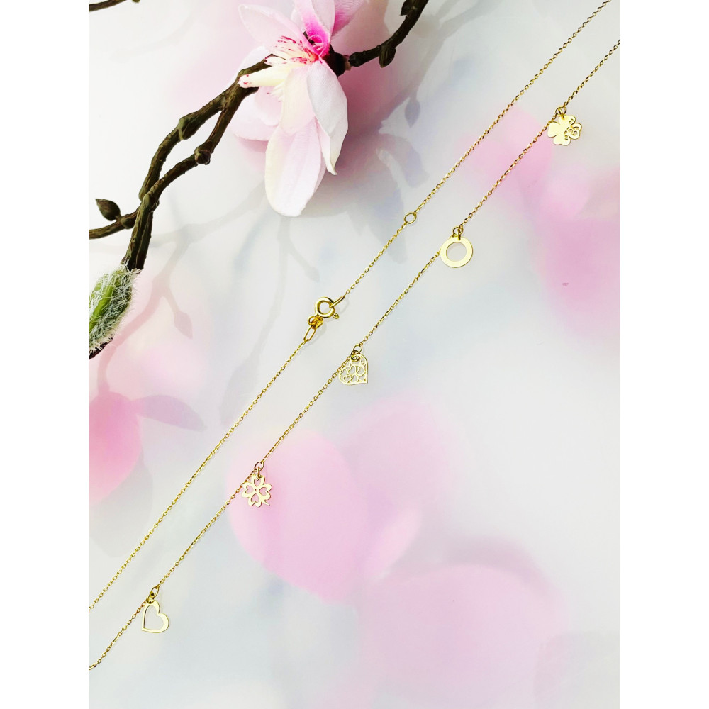 Kleeblatt Herz Kreis Halskette goldenes Halsband Gelbgold 585er 14KT