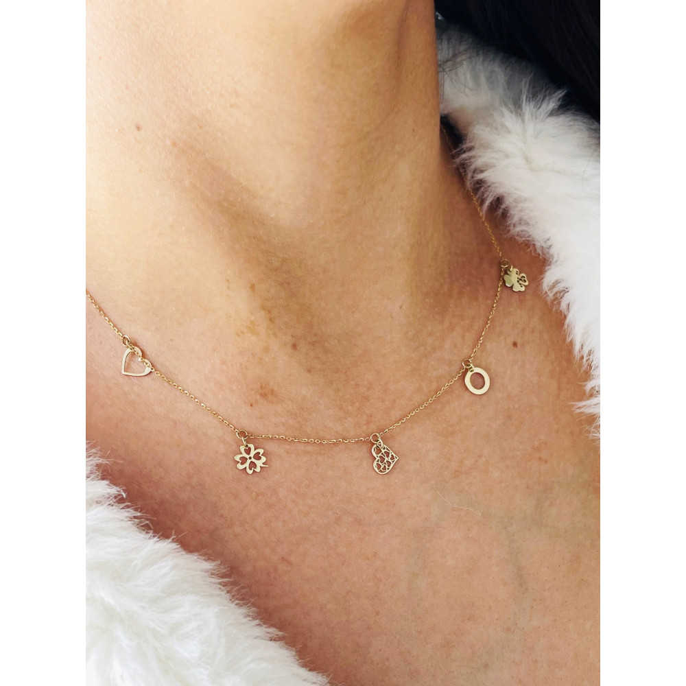 Kleeblatt Herz Kreis Halskette goldenes Halsband Gelbgold 585er 14KT