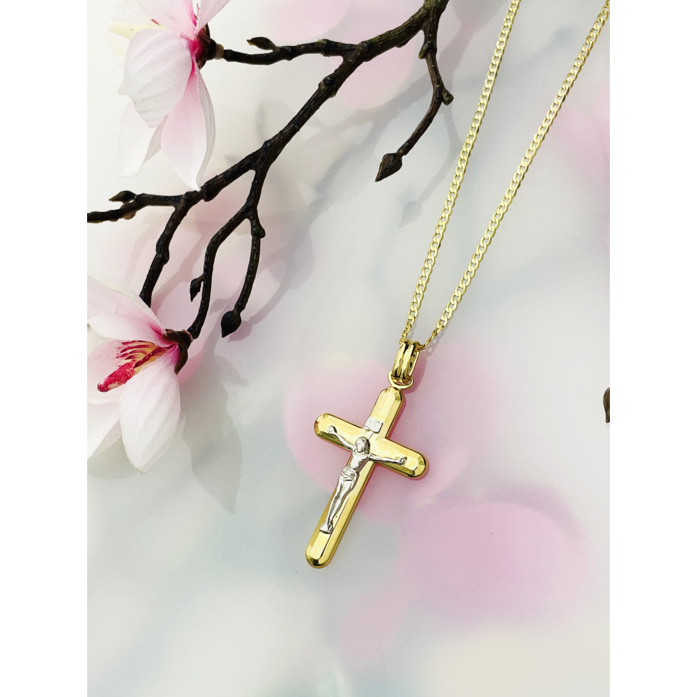 Goldanhänger Kettenanhänger Kreuz Jesus Christus Goldkreuz Bicolor Gelbgold 333er 8KT