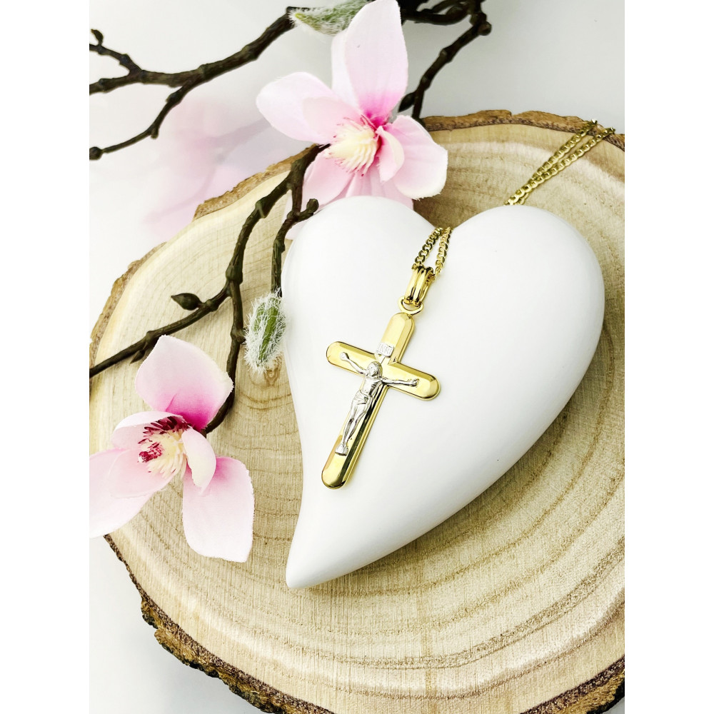 Goldanhänger Kettenanhänger Kreuz Jesus Christus Goldkreuz Bicolor Gelbgold 333er 8KT