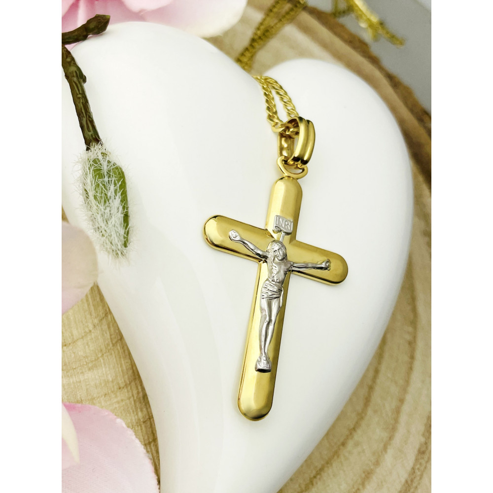 Goldanhänger Kettenanhänger Kreuz Jesus Christus Goldkreuz Bicolor Gelbgold 333er 8KT