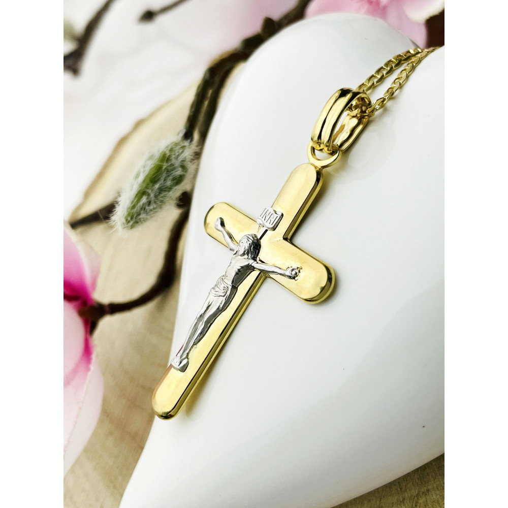 Goldanhänger Kettenanhänger Kreuz Jesus Christus Goldkreuz Bicolor Gelbgold 333er 8KT