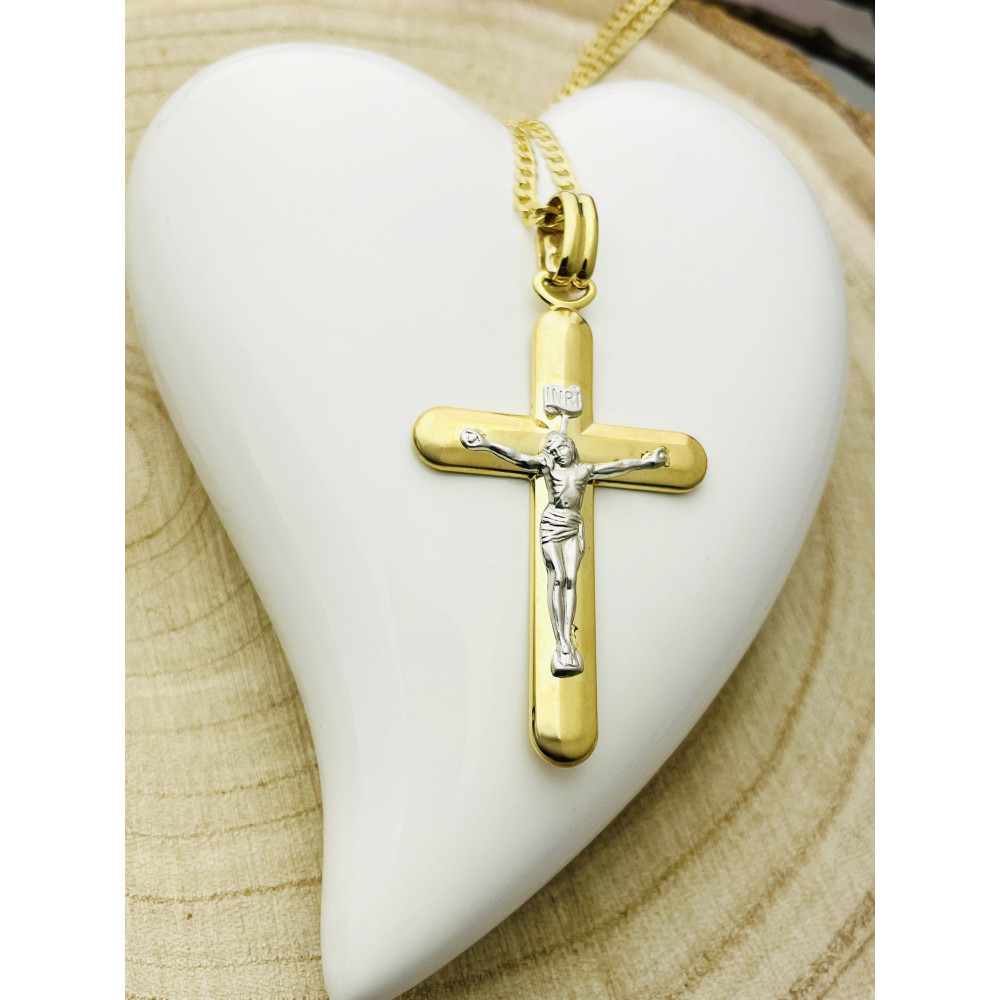Goldanhänger Kettenanhänger Kreuz Jesus Christus Goldkreuz Bicolor Gelbgold 333er 8KT