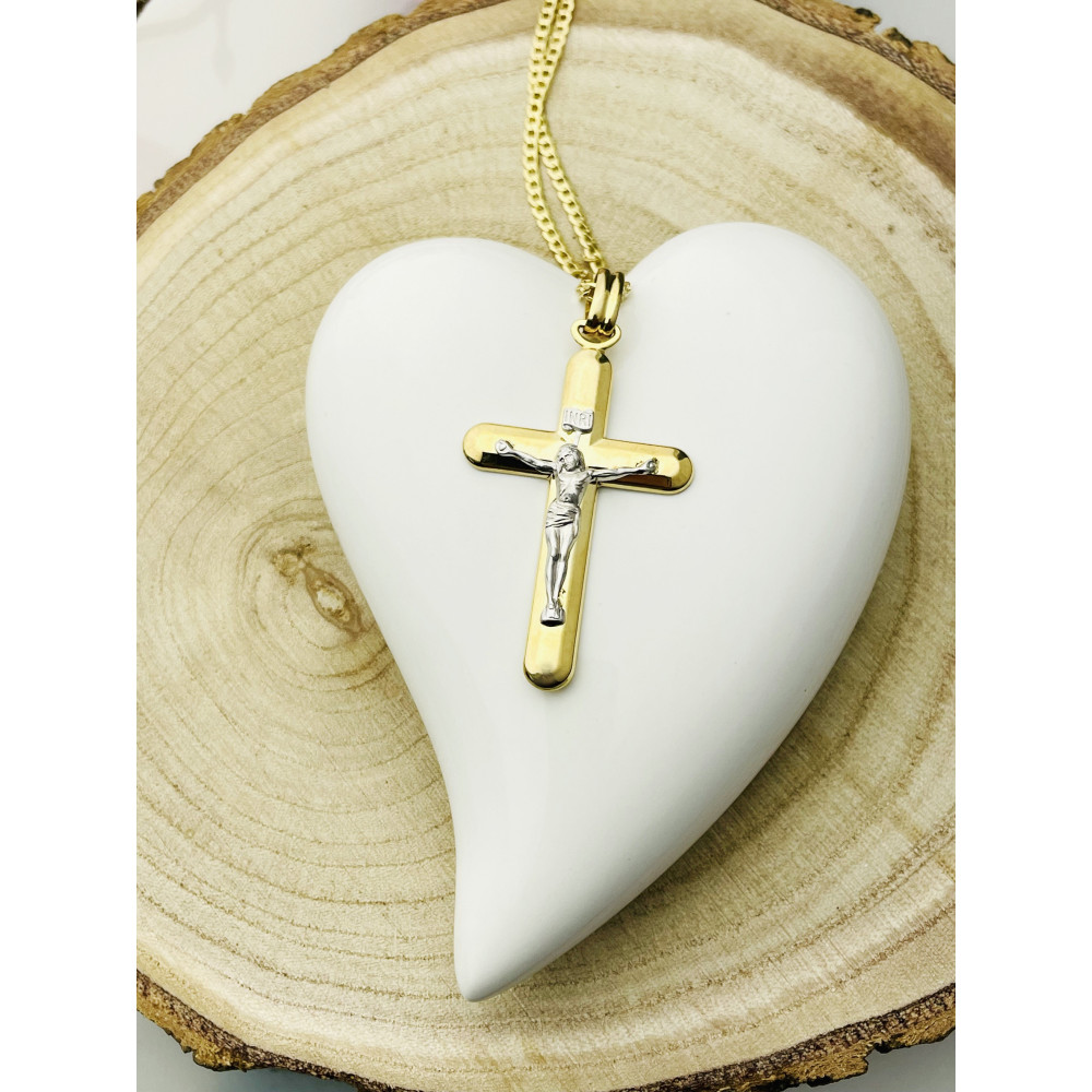 Goldanhänger Kettenanhänger Kreuz Jesus Christus Goldkreuz Bicolor Gelbgold 333er 8KT