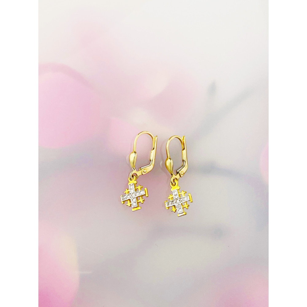 Kreuz Ohrringe Ohrhänger mit Diamant Ohrstecker Ohrschmuck Gelbgold Paar 585er 14KT