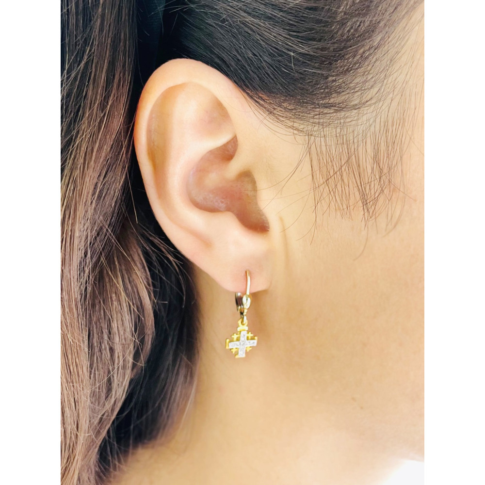 Kreuz Ohrringe Ohrhänger mit Diamant Ohrstecker Ohrschmuck Gelbgold Paar 585er 14KT