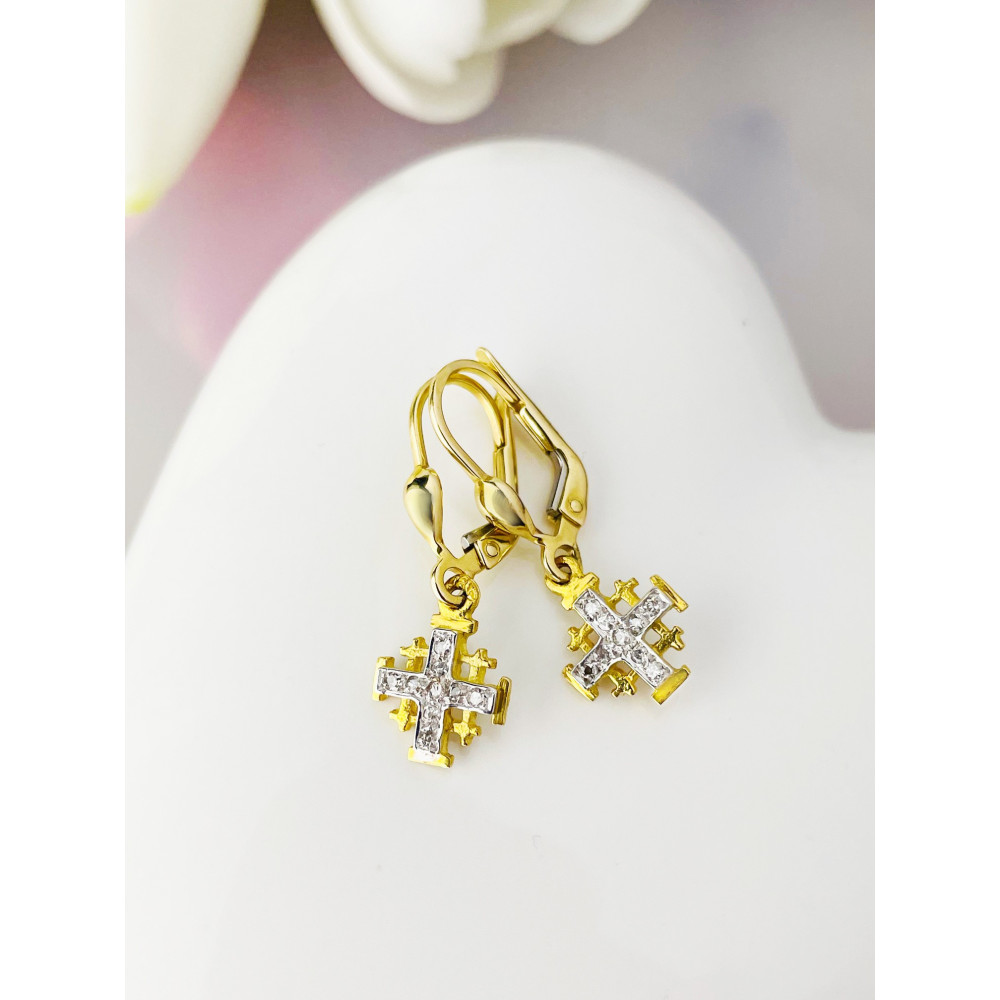 Kreuz Ohrringe Ohrhänger mit Diamant Ohrstecker Ohrschmuck Gelbgold Paar 585er 14KT