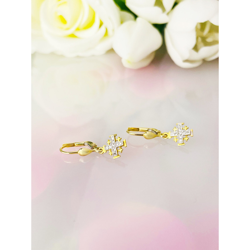 Kreuz Ohrringe Ohrhänger mit Diamant Ohrstecker Ohrschmuck Gelbgold Paar 585er 14KT