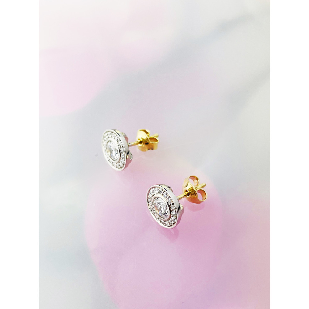 Kreis Ohrringe Ohrhänger mit Zirkonia Ohrstecker Ohrschmuck Paar Gelbgold 585er 14KT