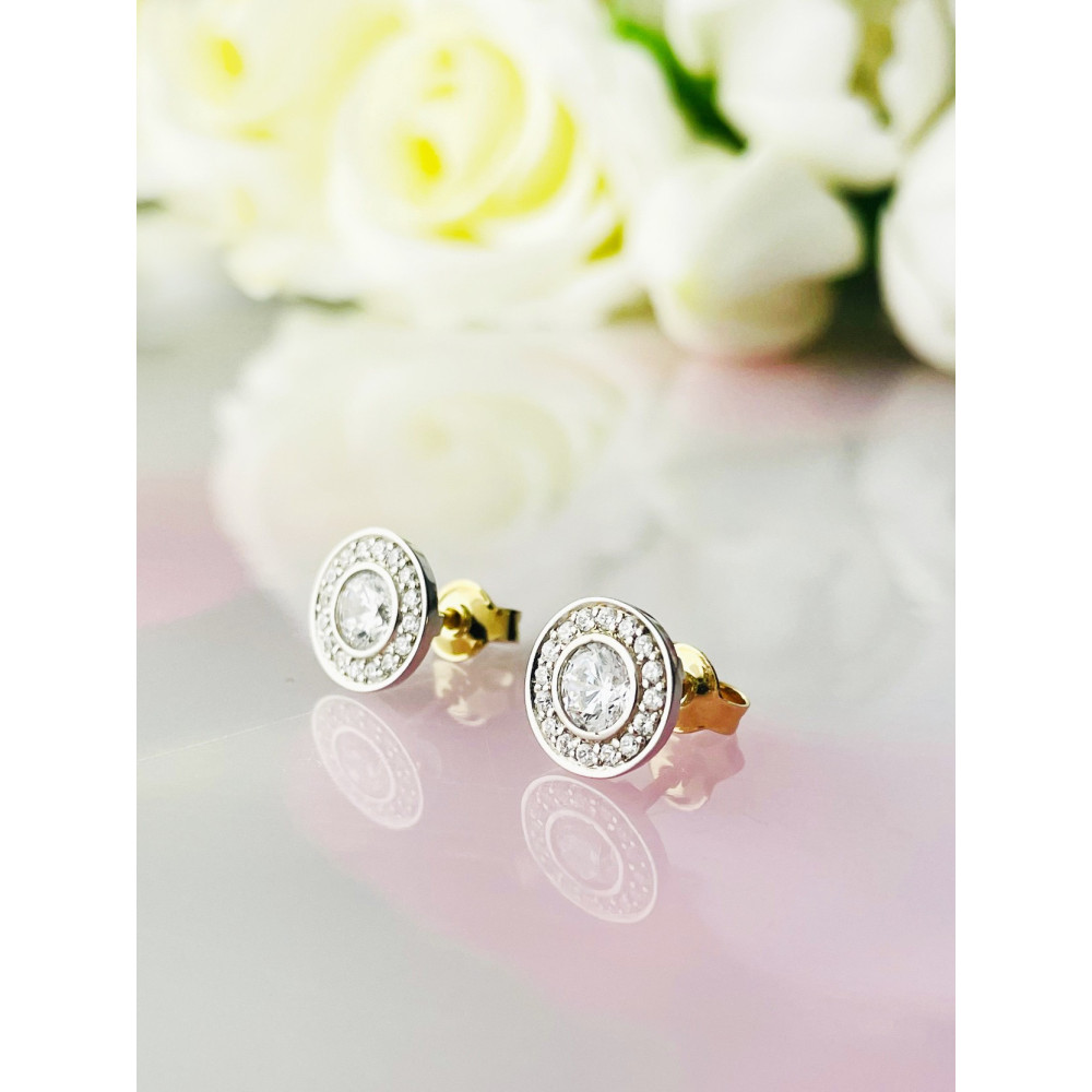 Kreis Ohrringe Ohrhänger mit Zirkonia Ohrstecker Ohrschmuck Paar Gelbgold 585er 14KT